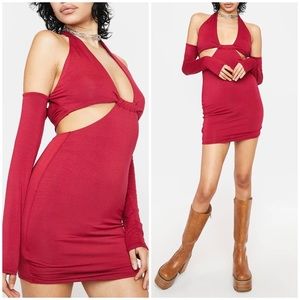NWT Dolls Kill Cutout Back Plunging Halter Neck Long Sleeve off Shoulder Bodycon